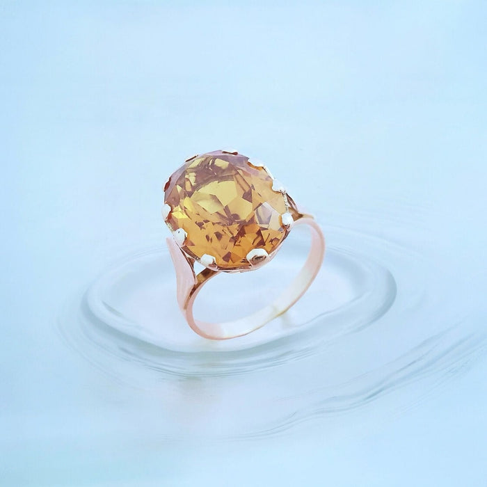 Bague 56.5 Bague Citrine Ambrée en solitaire Or Jaune 58 Facettes AA 1681