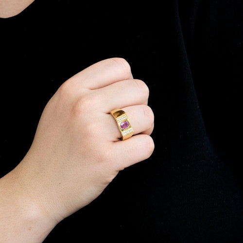 Bague 55.5 Bague or jaune saphir rose diamants 58 Facettes LP1054/12