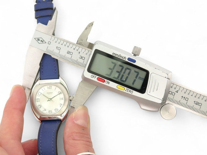Montre vintage montre HERMES espace es2.210 quartz 33 mm acier cuir +pochon blue 58 Facettes 270283
