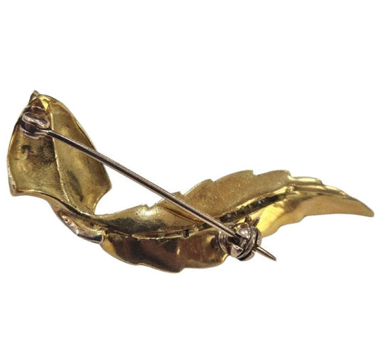 Broche Broche plume Masriera, années 1950, or jaune et blanc, diamants 58 Facettes E26