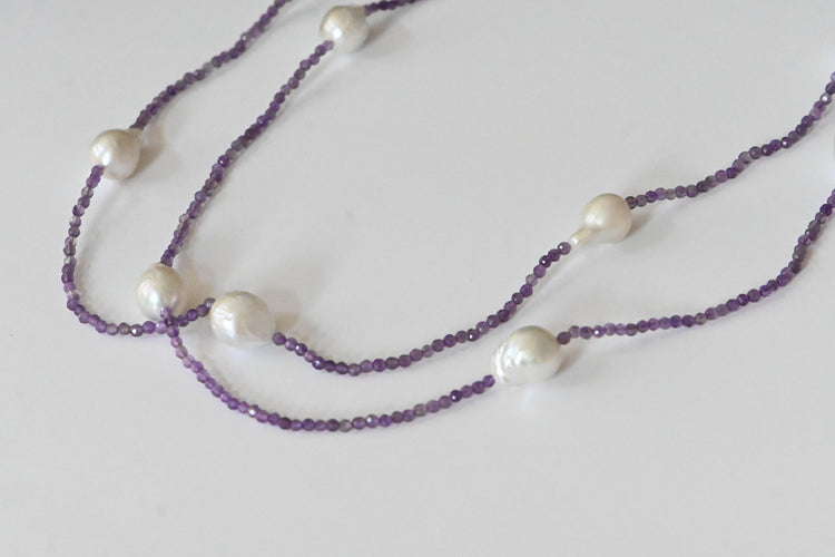 Collier Collier Améthyste Et Perles D'eau Douce 58 Facettes