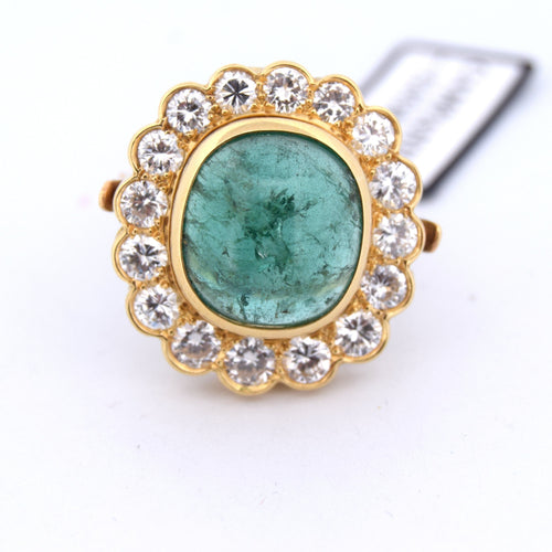 ANELLO DECO' IN GIALLO 18 KT - SMERALDO NATURALE E DIAMANTI