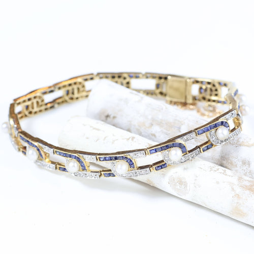 Bracelet Bracelet vintage orné de diamants, de saphirs et de perles 58 Facettes J010000311