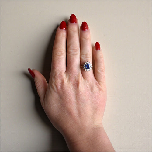 Bague 54 Bague Marguerite en Or 18k, Saphir Ceylan Non Chauffé et Diamants - Vintage 58 Facettes 505