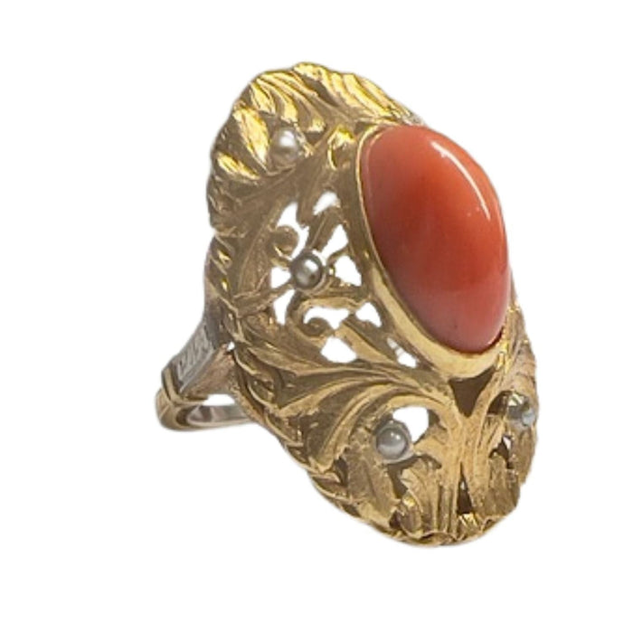 Bague 54 Bague en or avec corail et perle 58 Facettes DMAR9