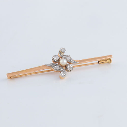 Broche Broche or jaune diamants et perle 58 Facettes