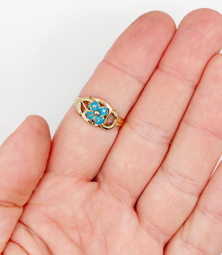 Bague 60.5 Bague victorienne or jaune, trèfle à quatre feuilles et émail bleu (circa 1890) 58 Facettes A05633