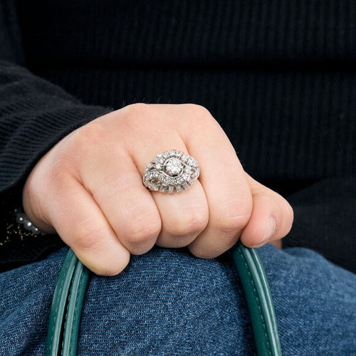 Bague 57 Bague dôme or blanc et diamants 58 Facettes LJ19