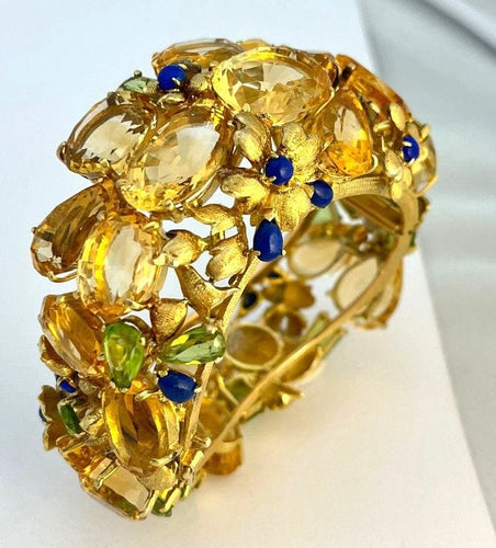 Bracelet Bracelet Style americain, or jaunet citrines, péridots et lapis lazuli 58 Facettes 175171