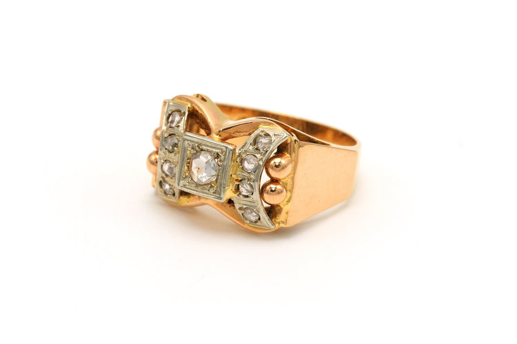 Bague 52 Bague Art Déco en or jaune, blanc et rose sertie de diamants 58 Facettes 18749