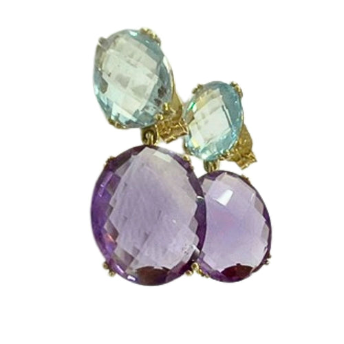 Boucles d'oreilles Boucles d'oreilles en or 18 carats avec améthystes et aigue-marine (marque Tous) 58 Facettes Q124B