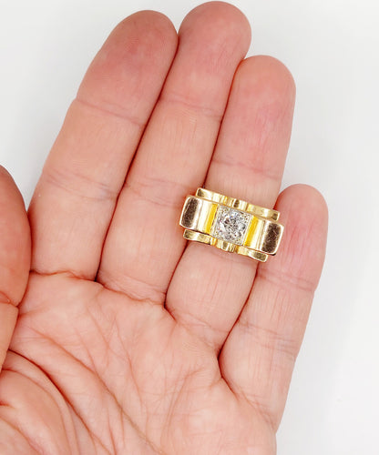 Bague 52 Bague tank XXL art deco or rose 18k diamant taille ancienne 1,25 carats (circa 1950) 58 Facettes A05970