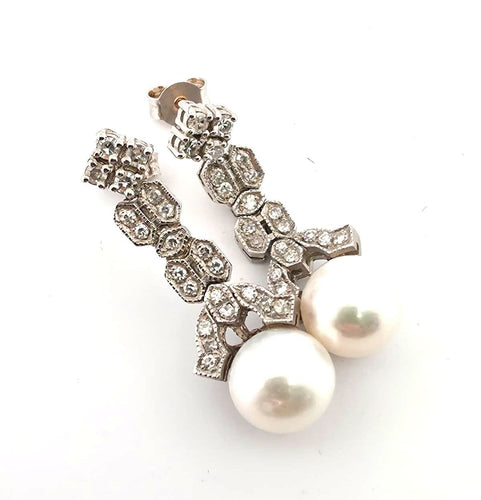 Boucles d'oreilles Boucles d'oreilles en platine avec perles et diamants 58 Facettes