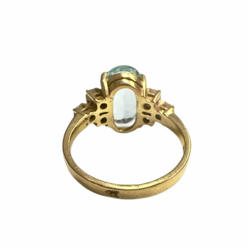 Bague 55 Bague style rétro des années 1940-1945 en or avec diamants et aigue-marine 58 Facettes Q67B