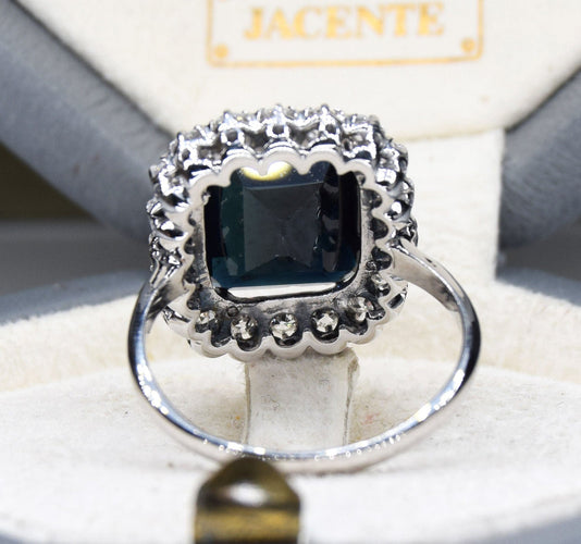 Bague 59 Bague vintage en or blanc avec saphir 58 Facettes