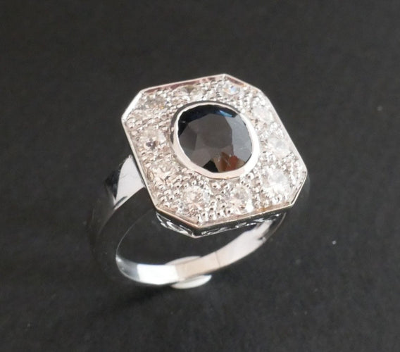 Bague 54.5 Bague saphir et diamants, monture or blanc 58 Facettes C23-10
