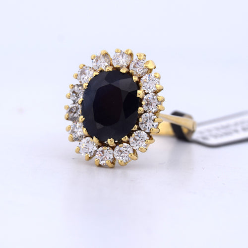 18 ayar sarı altın, safir ve pırlantalı vintage yüzük 