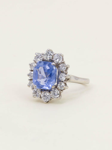 Bague 50 Bague marguerite or blanc saphir 5 carats diamants 58 Facettes 1CANNES