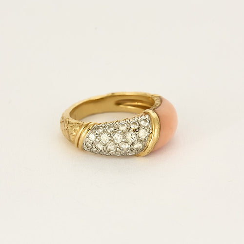 Bague 51.5 VAN CLEEF & ARPELS - Bague or jaune corail peau d'ange et diamants 58 Facettes