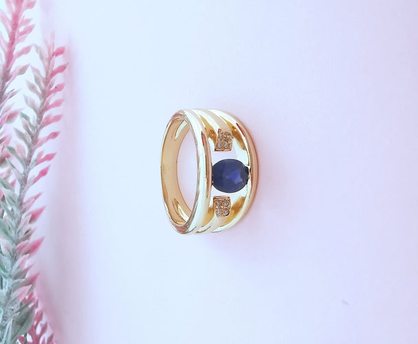 Bague 54 Bague or jaune saphir diamants 58 Facettes AA 1659