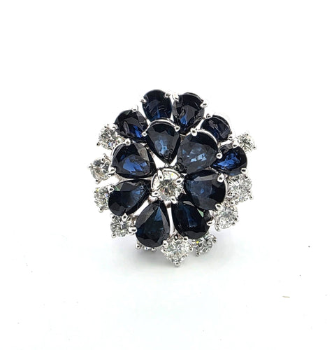 Bague 54 Bague en or blanc avec saphirs et diamants 58 Facettes