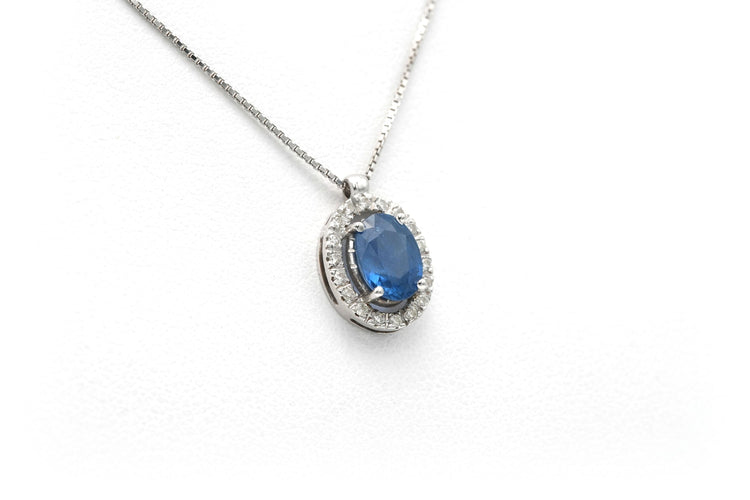 Collier Collier contemporain en or blanc 18 carats serti d'un saphir et de diamants 58 Facettes 21886