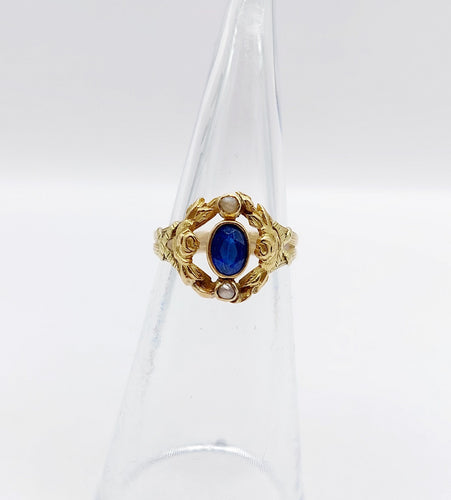 Bague 46 Bague art nouveau pierre bleue et perles en or 18k (circa 1910) 58 Facettes A06483