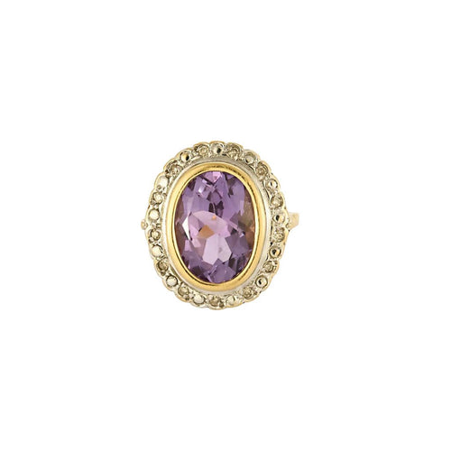 Bague 49,5 Bague pompadour en or jaune, blanc, améthyste et diamants 58 Facettes CAS0213