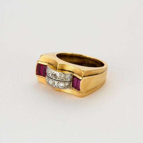 Ring Tank yellow gold, diamonds and rubies