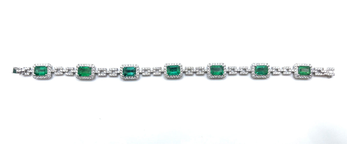 Bracelet Bracelet rivière en or gris, émeraudes et diamants 58 Facettes