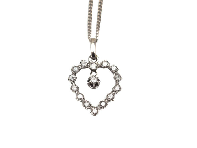 Collier Collier or blanc 750 coeur et diamants chaine gourmet 58 Facettes
