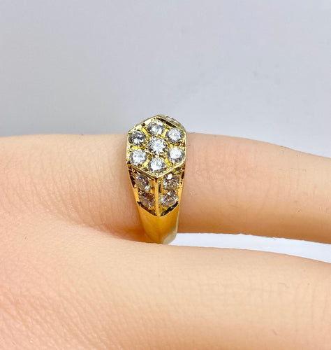 Bague 47 Chevalière or jaune 15 diamants 58 Facettes AB634