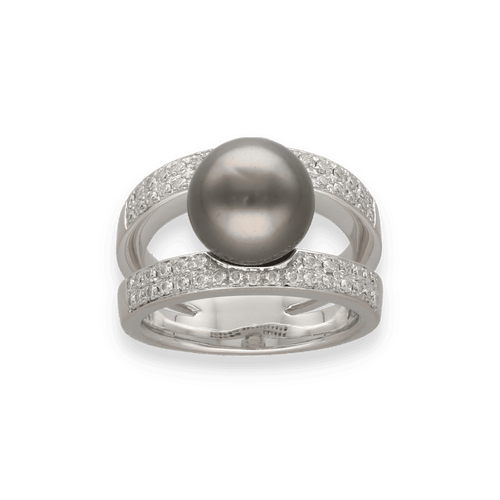 Bague 53 Bague en or gris 18K avec perle grise et 0,60 ct de diamants G-VS - Vers 2000 - Taille 53 58 Facettes FB10691