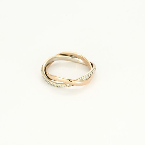 Poiray "Tresse" ring in roségoud & witgoud met diamanten 