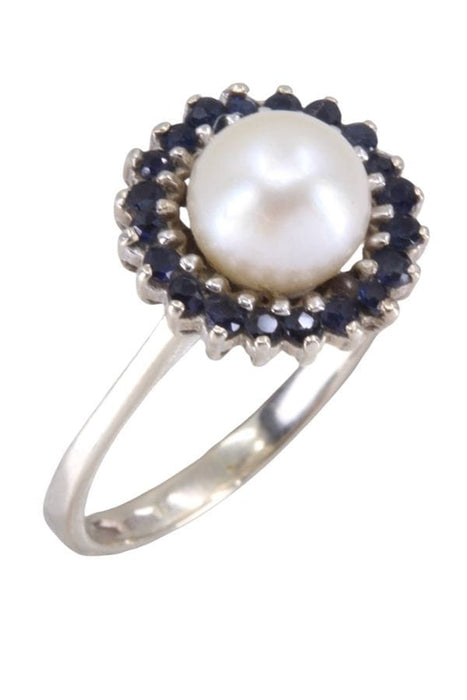 Bague 56 Bague or blanc perle et saphirs 58 Facettes 090091