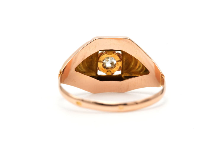 Bague 57 Bague Art Déco en or jaune et blanc 18 carats et diamant taille brillant 0,05 ct 58 Facettes B792