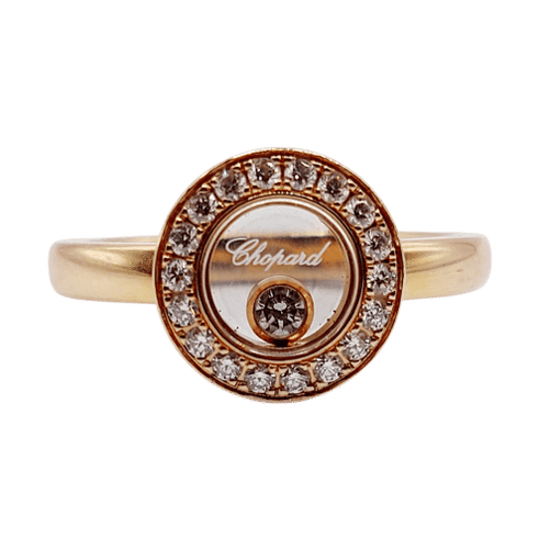 Bague 48 Chopard - Bague Happy Diamond pavée de diamants en or rose 18k 58 Facettes A06339