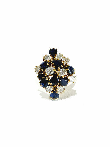 Bague 56.5 Bague Poire Or jaune, Diamants et Saphirs 58 Facettes