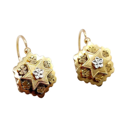Boucles d'oreilles Dormeuses victorienne or rose, étoile et fleurs (circa 1880) 58 Facettes A05268