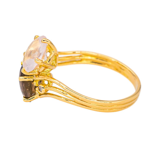 Bague 55 Bague Toi et moi  Or jaune Quartz rose, Quartz fumé, Diamant 58 Facettes 4578560RV