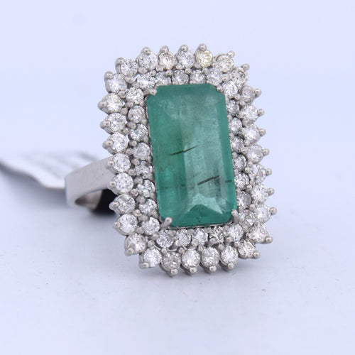 Bague 56 BAGUE PLATINE avec émeraude et diamants - DECO' 58 Facettes