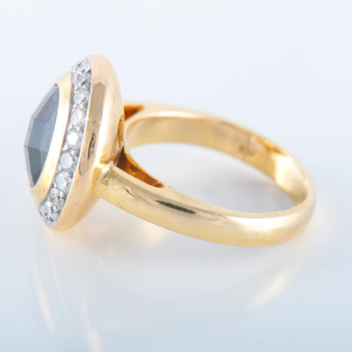 Bague BAGUE OR JAUNE 14K HEMATITE DIAMANTS ET MOISSANITES 58 Facettes LP 921