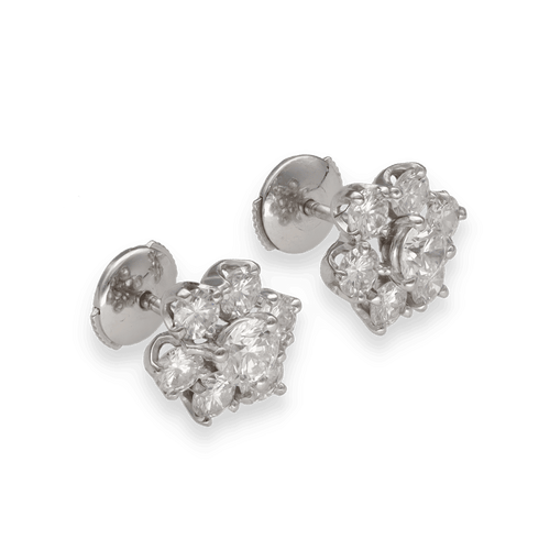 Boucles d'oreilles Boucles d'oreilles fleur en or gris 18K avec 2,60 ct de diamants brillants G-VS - Vers 1970 - Systeme Alpa 58 Facettes fb10684