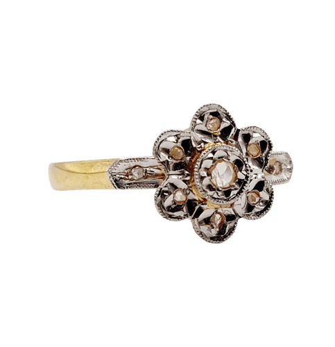 Bague 55 Bague marguerite antique en or 18k et diamants taille rose (circa 1900) 58 Facettes A06395