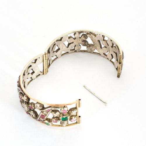 Antiikkinen kulta- ja hopearanneke Hopea rubiinit smaragdit timantit