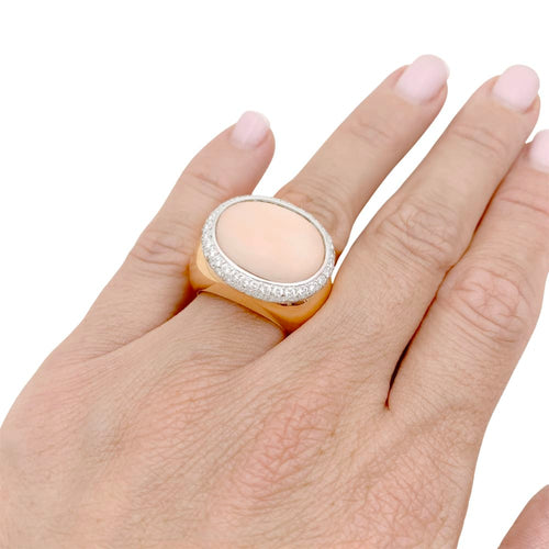 Bague 54 Bague or rose, corail rose et diamants. 58 Facettes 34884