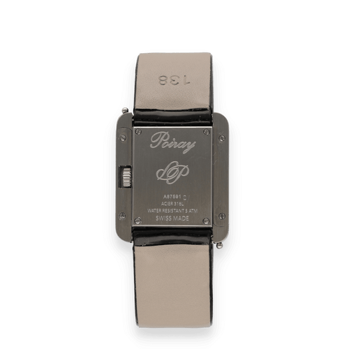 Montre Montre Poiray Femme "Ma Première" – Acier – Quartz – Cadran Gris – Bracelet Laqué Noir – 2008 – Full Set 58 Facettes FB10681