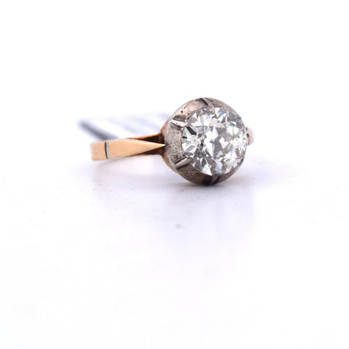 Bague 54 Anello ancien en or jaune et blanc 18 kt avec diamant 2,00 ct 58 Facettes