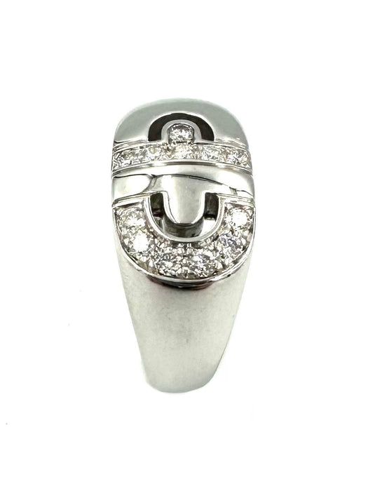 Bague BVLGARI. Collection "Parentesi", bague or blanc 18K et diamants 58 Facettes