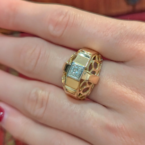 Bague 56 Bague tank ajourée en or jaune et diamant 58 Facettes 33016